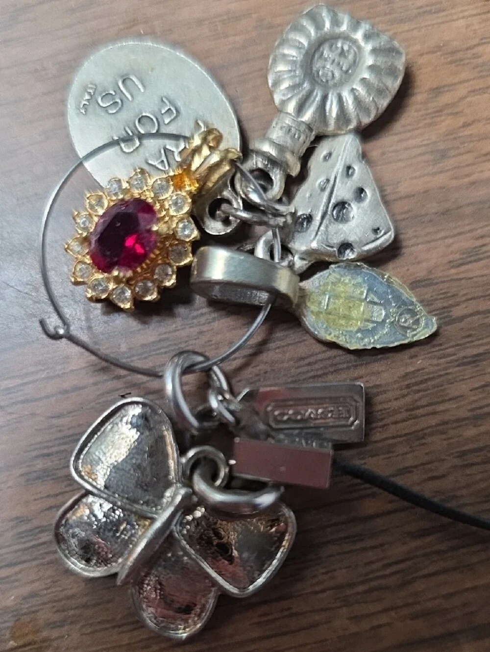 Coach Silver-Tone Charm Cluster with Red Gem